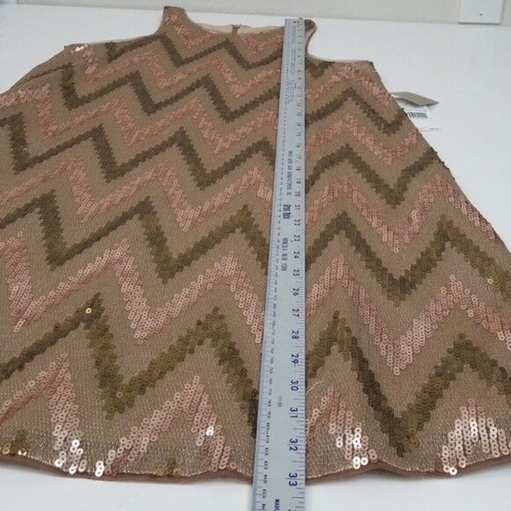 NWT Aidan Mattox Size 4 Sequin Chevron Pattern A-Line Mini Dress Beige $230 - Picture 5 of 8